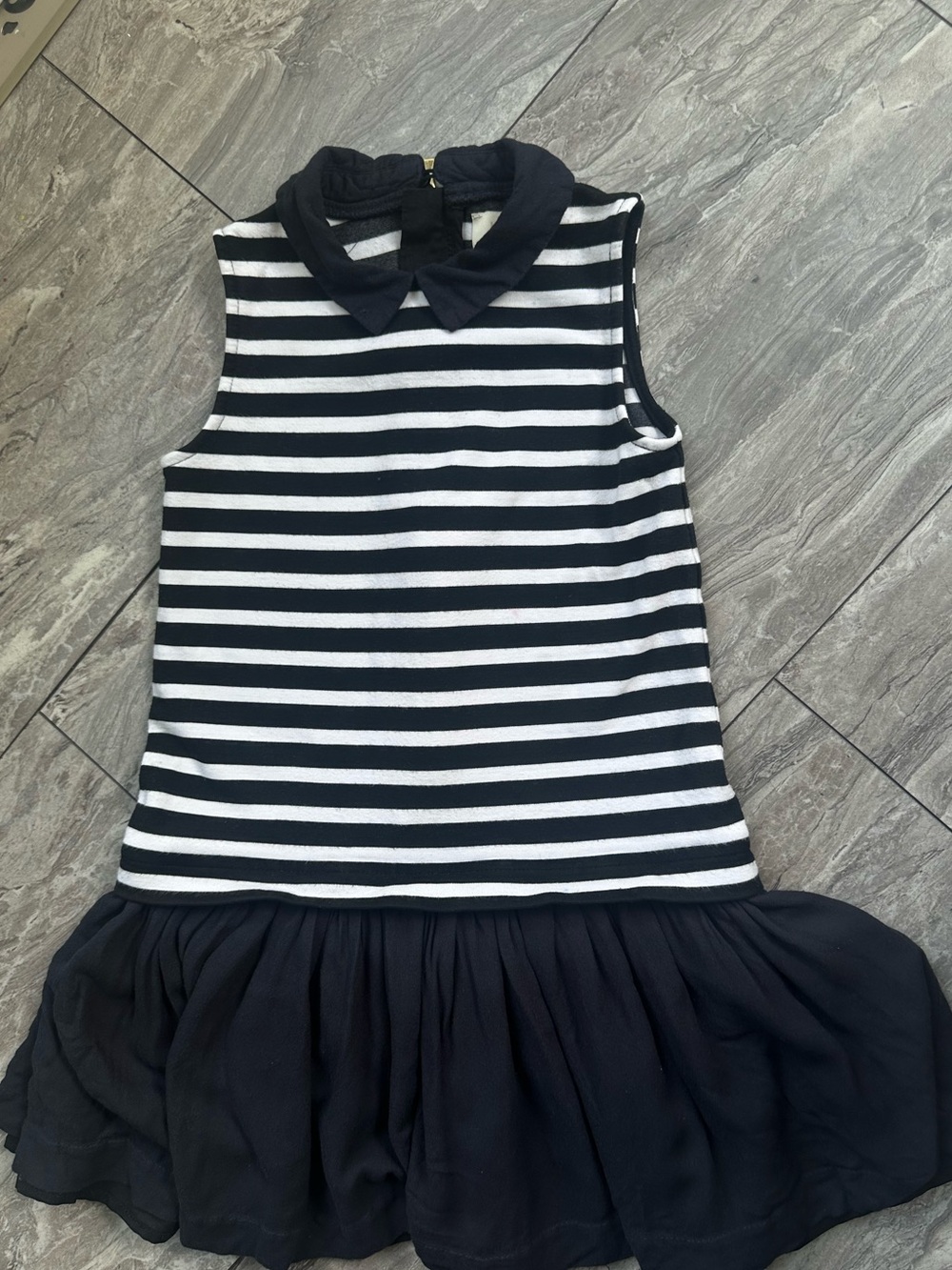 kate spade Black and White Striped Dress with Black Collar 7Y 0209 - Picture 2 of 9